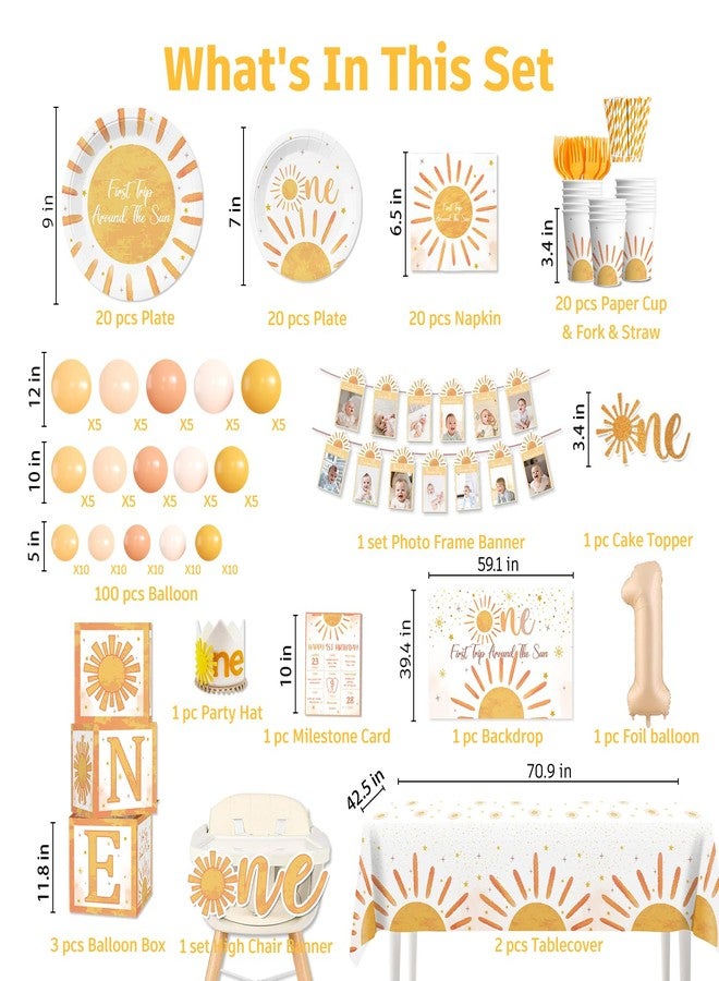 Cocomigo 232pcs First Trip Around the Sun Decorations, One-stop Package Includes 59.1 x 39.4 in Backdrop 40 First Trip Around the Sun Plates 100 Balloons for First Birthday Party - Image 2